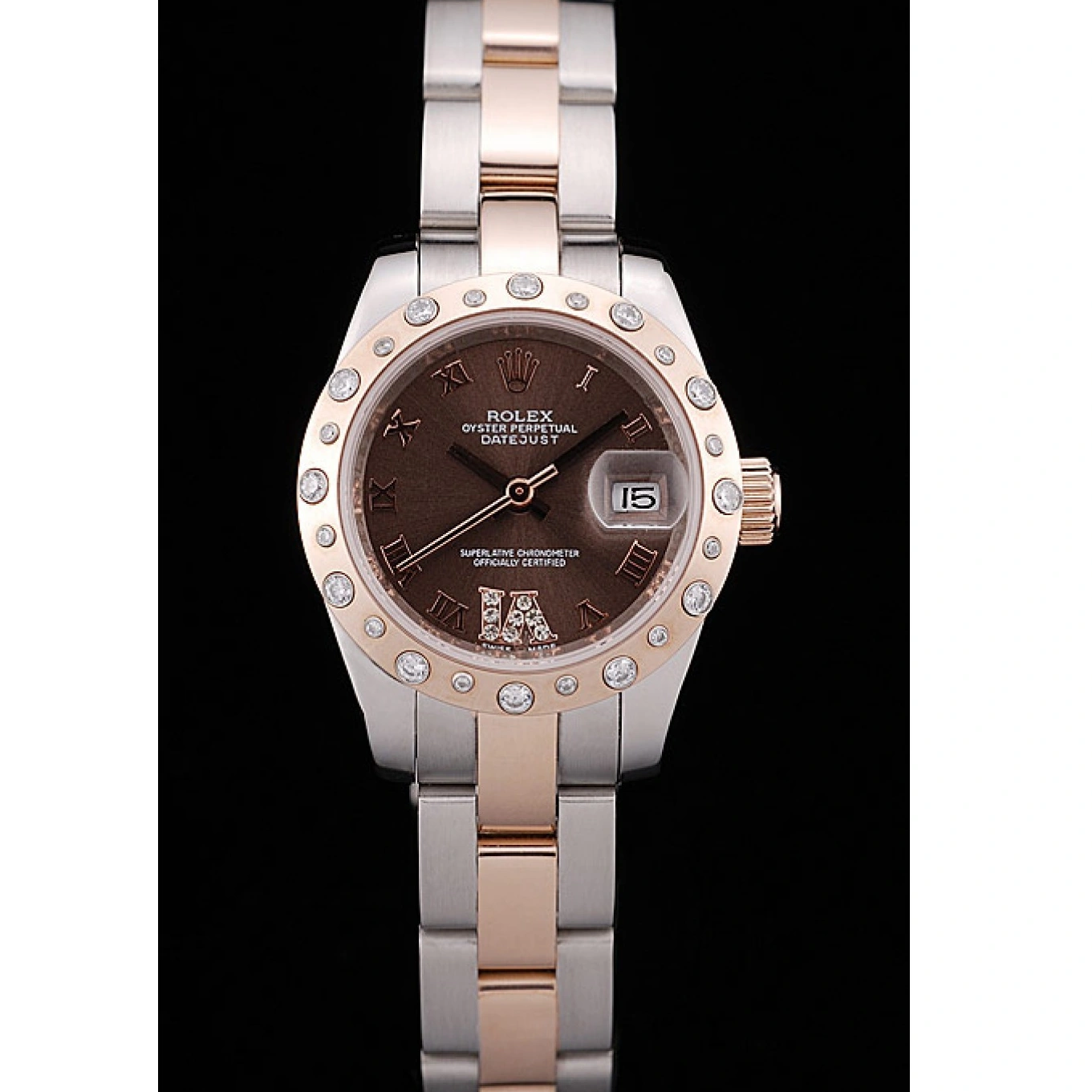 MiroTime 1013 Rolex DateJust Brushed Stainless Steel Case Brown Dial Diamond Plated